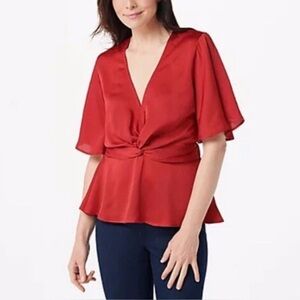 V9- Women’s Large bishop + young Scarlet V-Neck Blouse